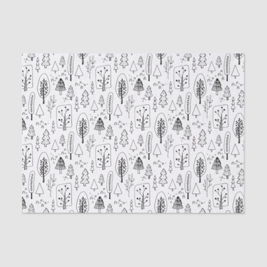 キッズクリスマスかわいい黒と白の木の森 薄葉紙 (正面)