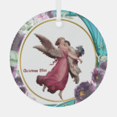 キッズクリスマスエンジェルパープルステンドグラスリース ガラスオーナメント (正面)