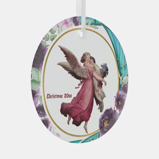 キッズクリスマスエンジェルパープルステンドグラスリース ガラスオーナメント (正面右)