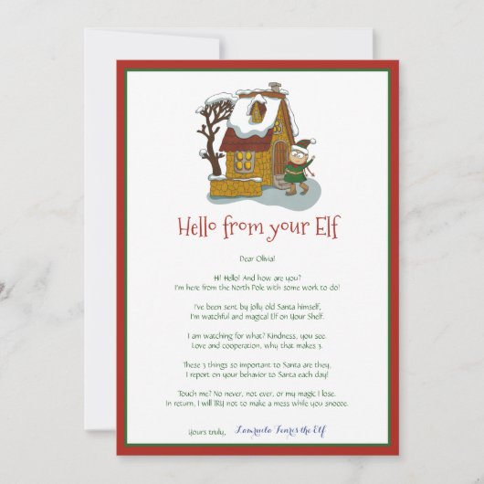 キッズクリスマスガール小妖精や小人ハローレター招待状 招待状 (正面)