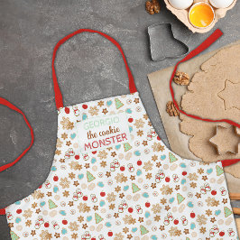 キッズクリスマスクッキーモンスターホリデパターン（の模様が）あるィ エプロン