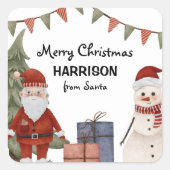 キッズクリスマスサンタ&雪だるまホリデイ スクエアシール (正面)