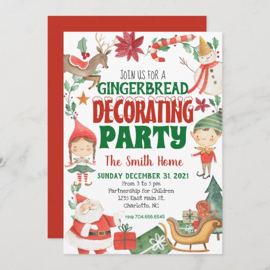 キッズクリスマスジンガーブ飾レッドズ招待状 招待状 (正面/裏面)