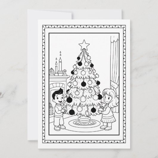 キッズクリスマスツリーカラーリングフラットノートカード シーズンカード (正面)