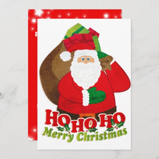 キッズクリスマスパーティの招待状サンタレッド&グリーン 招待状 (正面/裏面)