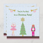 キッズクリスマスパーティー-木、バレリーナ、ナツクラッカー 招待状 (正面/裏面)
