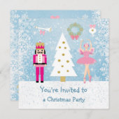 キッズクリスマスパーティー-木、バレリーナ、ナツクラッカー 招待状 (正面/裏面)