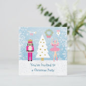 キッズクリスマスパーティー-木、バレリーナ、ナツクラッカー 招待状 (スタンド正面)