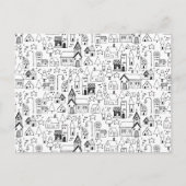 キッズクリスマスビレッジお洒落ブラック&ホワイト シーズンポストカード (正面)