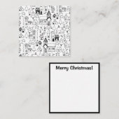 キッズクリスマスビレッジお洒落ブラック&ホワイト ノートカード (正面/裏面)