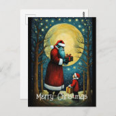 キッズクリスマスプレゼントを贈る満月サンタ ポストカード (正面/裏面)