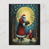 キッズクリスマスプレゼントを贈る満月サンタ ポストカード (正面)