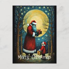 キッズクリスマスプレゼントを贈る満月サンタ ポストカード