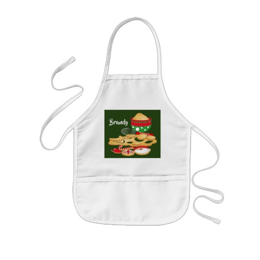 キッズクリスマスベーキングエプロン名の追加 子供用エプロン (正面)