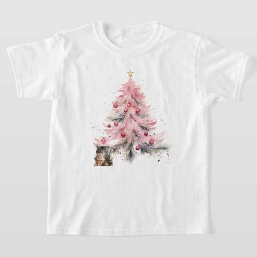 キッズクリスマス子猫Tシャツ Tシャツ (レイダウン)