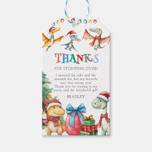 キッズクリスマス恐竜サンキューカード ギフトタグ (正面)