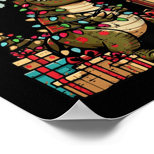 キッズクリスマス恐竜ツリーレックスクリスマストレックストドラー ポスター (角)