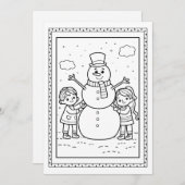 キッズクリスマス雪だるまカラーリングフラットノートカード シーズンカード (正面/裏面)