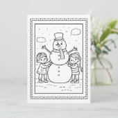 キッズクリスマス雪だるまカラーリングフラットノートカード シーズンカード (スタンド正面)