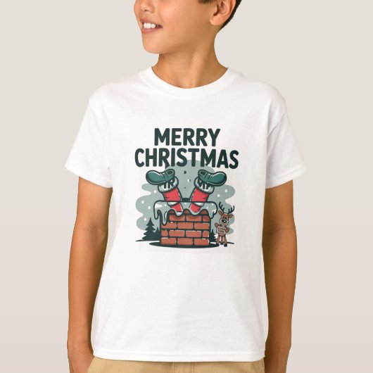 キッズクリスマスTシャツ – メリー & Bright with Santa Tシャツ (正面)