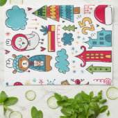 キッズクリパーソナライズされたスマスフォークアートドゥードルデコール キッチンタオル (折り畳み)