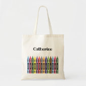 キッズクレヨンピンクグリーン前向き思考スクール トートバッグ (正面)