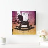 キッズグカッコいいリズウッドロッキングホース玩具ポップ・アートのアート スクエア壁時計 (ホーム)