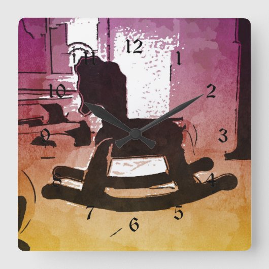 キッズグカッコいいリズウッドロッキングホース玩具ポップ・アートのアート スクエア壁時計 (正面)