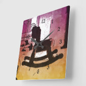 キッズグカッコいいリズウッドロッキングホース玩具ポップ・アートのアート スクエア壁時計 (傾斜)