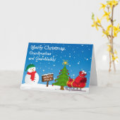 キッズグランドペアレントクリスマスツリーノースポール雪だるま カード (黄色い花)