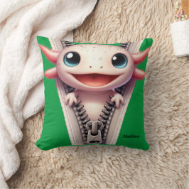 キッズグリーンかわいいジッパーAxolotl クッション