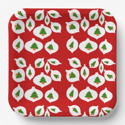 キッズグリーンクリスマスツリーオーナメント赤パーティーおもしろい ペーパープレート (正面)
