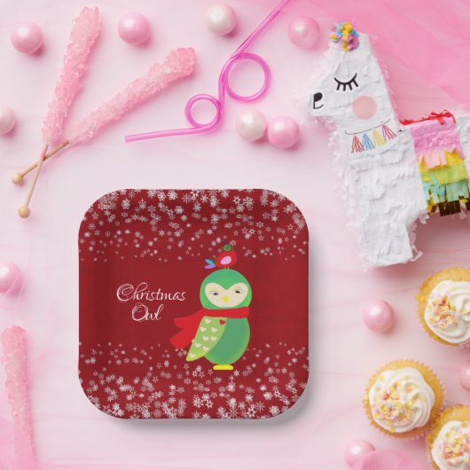 キッズグリーンクリスマスフクロウ赤パーティー装飾おもしろい ペーパープレート (パーティー)