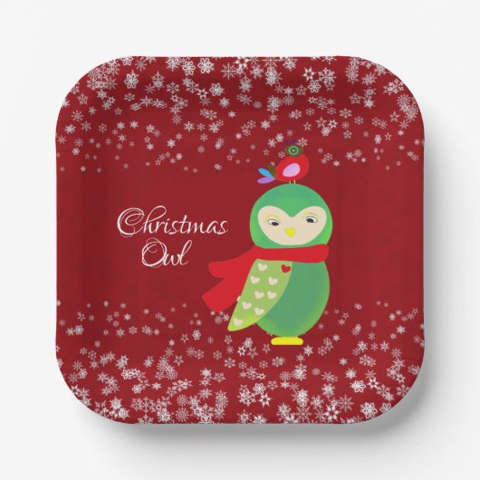 キッズグリーンクリスマスフクロウ赤パーティー装飾おもしろい ペーパープレート (正面)