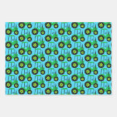 キッズグリーントラクター誕生日ブルーイエローホワイト ラッピングペーパーシート (正面3)