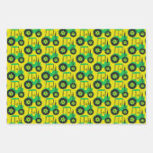 キッズグリーントラクター誕生日ブルーイエローホワイト ラッピングペーパーシート (正面3)