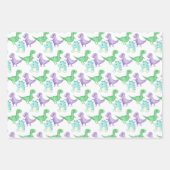 キッズグリーンパープルブルー恐竜 ラッピングペーパーシート (正面3)