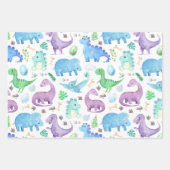キッズグリーンパープルブルー恐竜 ラッピングペーパーシート (正面)