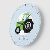キッズグリーンファームトラクターマンガートーンボーイズ子供部屋 ラージ壁時計 (傾斜)