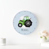 キッズグリーンファームトラクターマンガートーンボーイズ子供部屋 ラージ壁時計 (ホーム)