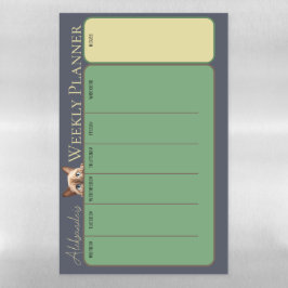 キッズグリーンブルーネームキャットウィークリープランナー マグネットドライイレースシート