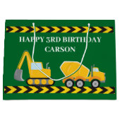 キッズグリーン建築トラックカスタム誕生日 ラージペーパーバッグ (正面)