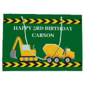 キッズグリーン建築トラックカスタム誕生日 ラージペーパーバッグ (裏面)