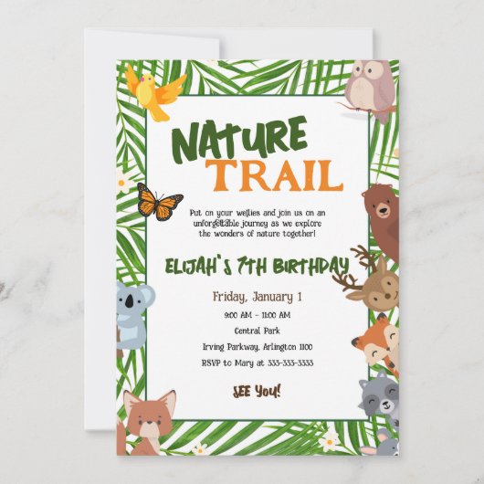 キッズグリーン自然トレイルパークアニマルズ誕生日 招待状 (正面)