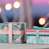 キッズグリーン&赤面ピンクアンダーウォーターアクソロトルスケッチ ラッピングペーパー