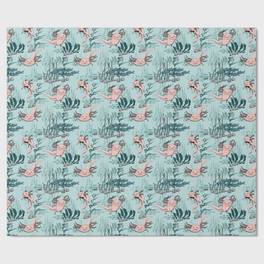 キッズグリーン&赤面ピンクアンダーウォーターアクソロトルスケッチ ラッピングペーパー (フラット)