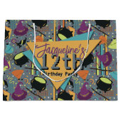 キッズグレーレトロウィッチハロウィーン誕生日 ラージペーパーバッグ (正面)