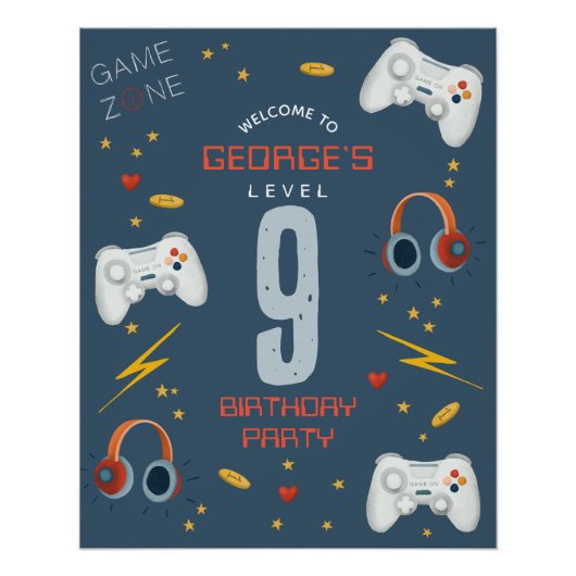 キッズゲクールーム誕生日パーティー歓迎サイン ポスター (正面)