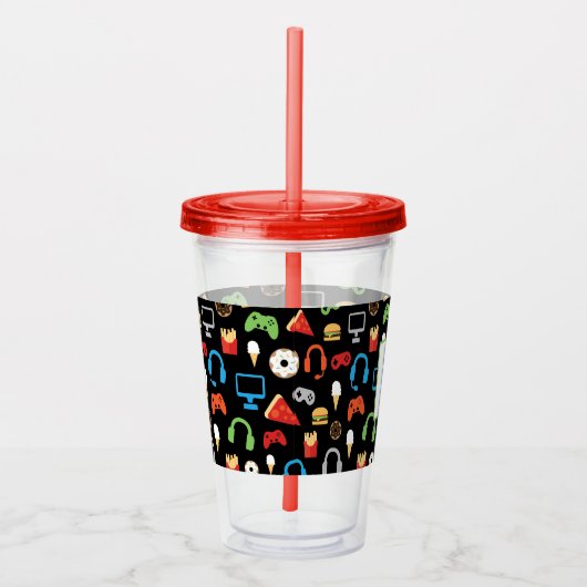 キッズゲーマーパーソナライズされたパターンビデオゲーム食品 アクリルタンブラー (右)