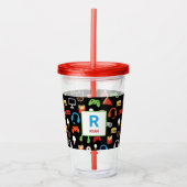 キッズゲーマーパーソナライズされたパターンビデオゲーム食品 アクリルタンブラー (正面)